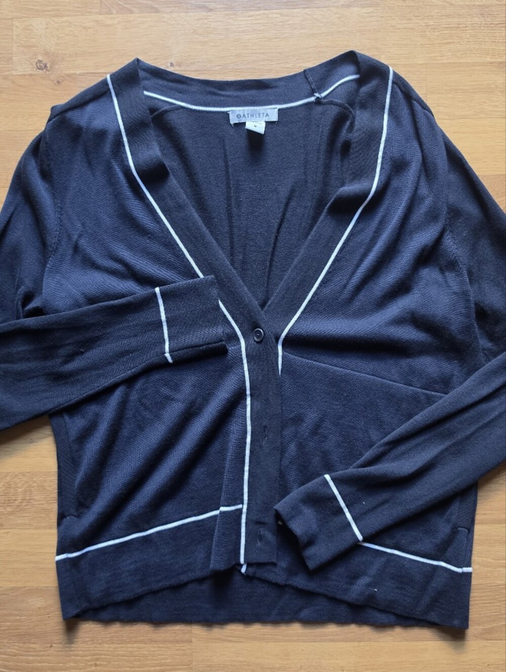 Athleta Black Cardigan with White Piping
